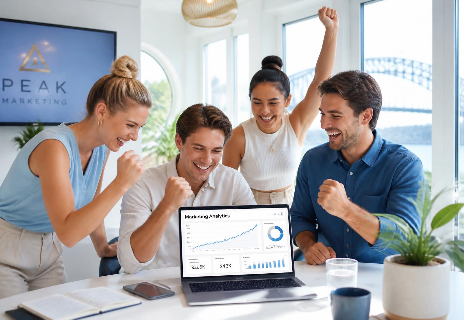 Australian marketing team celebrating rising lead results