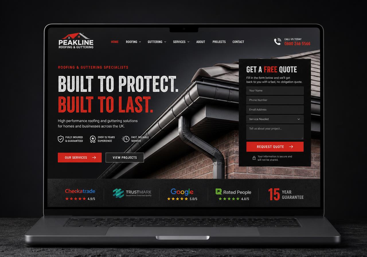 Website we designed and built for Peakline Roofing